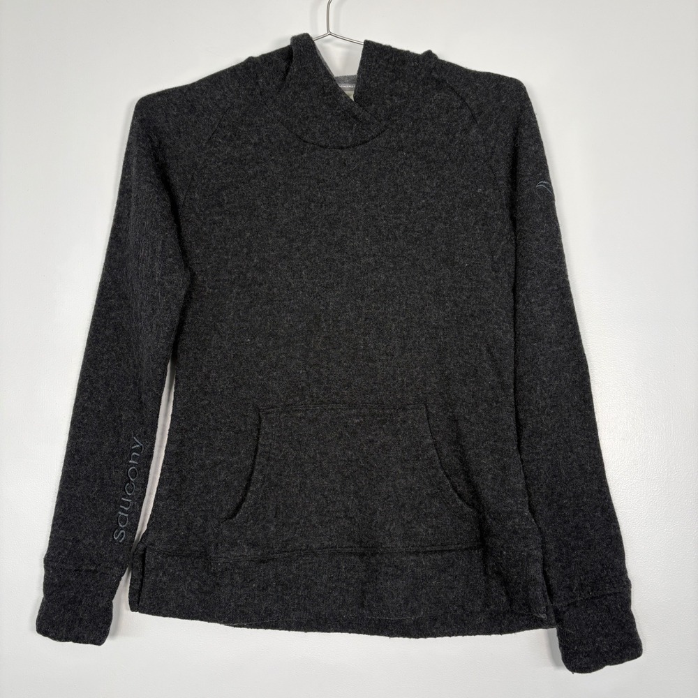 Saucony Womens Hoodie Sz M Charcoal Gray Wool Blend Running Pullover SA81390-BK